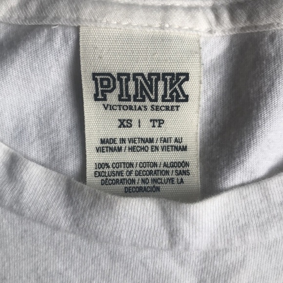 Pink Victoria Secret White Tee Shirt Womens Size XS Sequins Embroidered - Picture 2 of 6